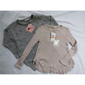 Chelsea & Violet Waffle Knit I Love Pinc Gray Long Sleeve Shirts Girls Small